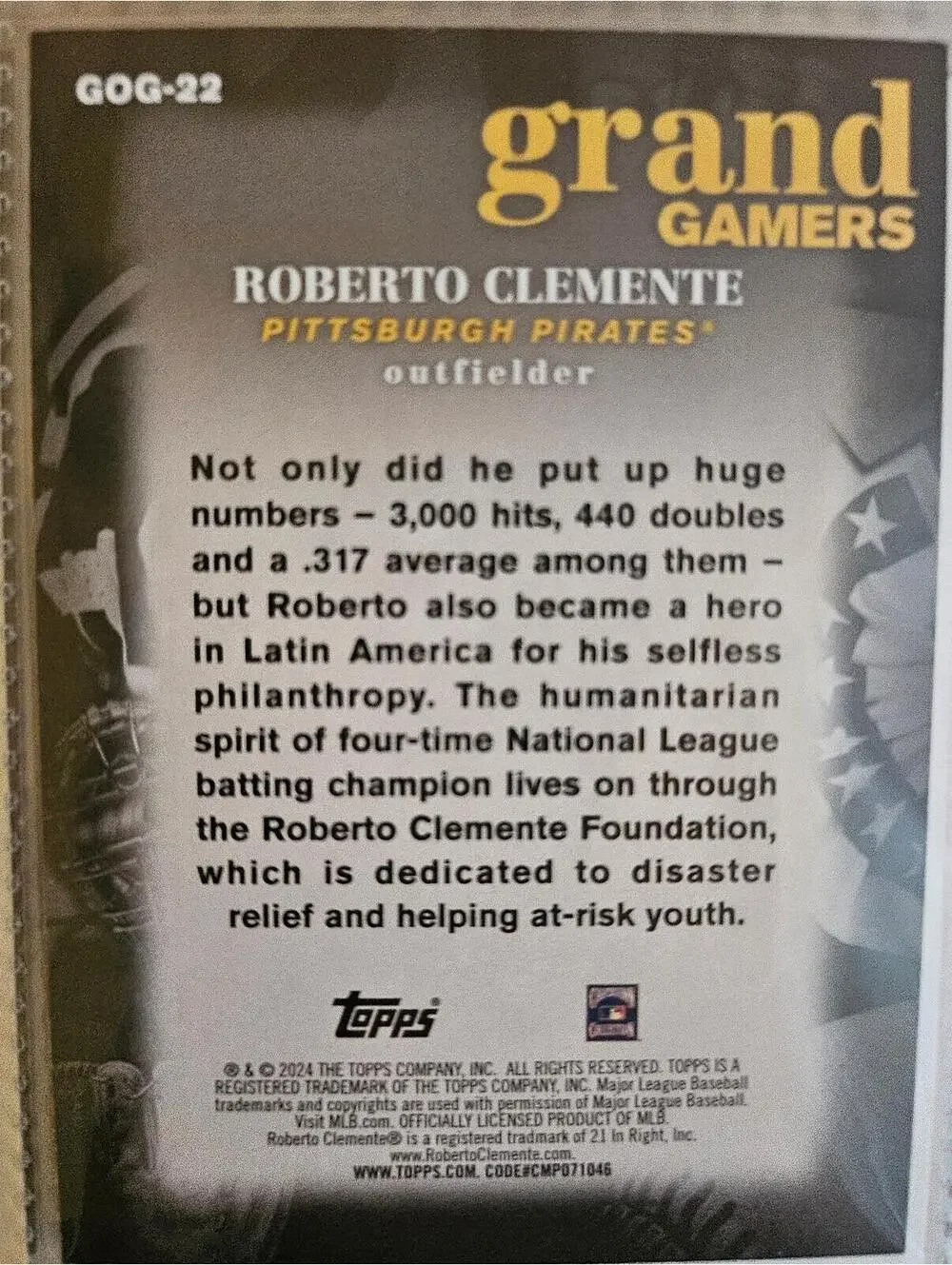 2024 Topps #GOG-22 Roberto Clemente Grand Gamers